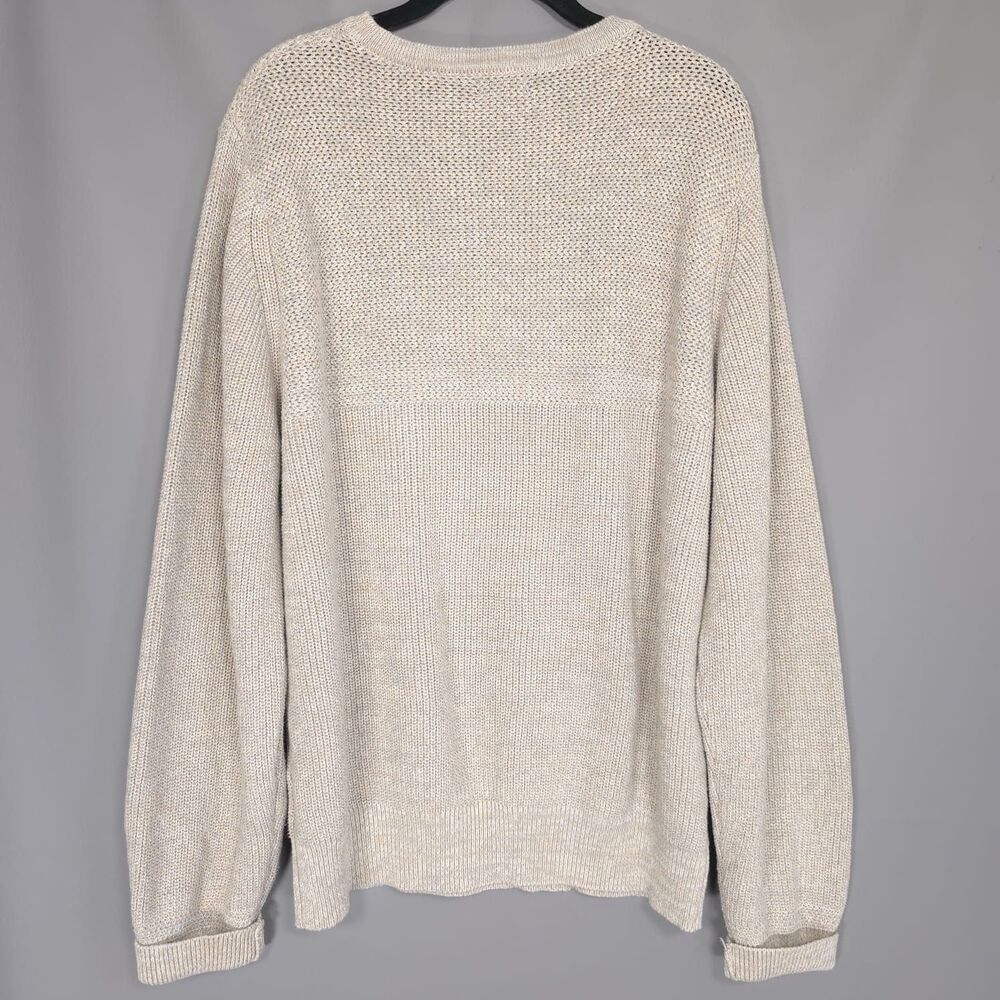 J. Peterman Men’s Beige Marled Knit 100% Cotton Sweater LARGE Crewneck Fisherman - Picture 5 of 9